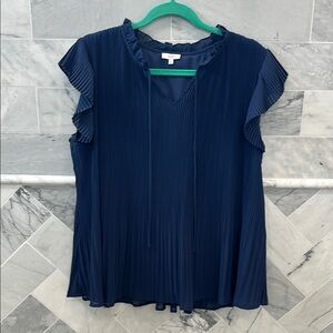 Elegant Navy Blue Pleated Top - see description!